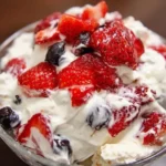 Delicious cheesecake salad with fruits and creamy dressing