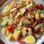 Delicious Chicken Cobb Pasta Salad served in a bowl with fresh ingredients