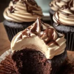 Delicious Chocolate Coffee Cream Cupcakes topped with espresso-infused cream