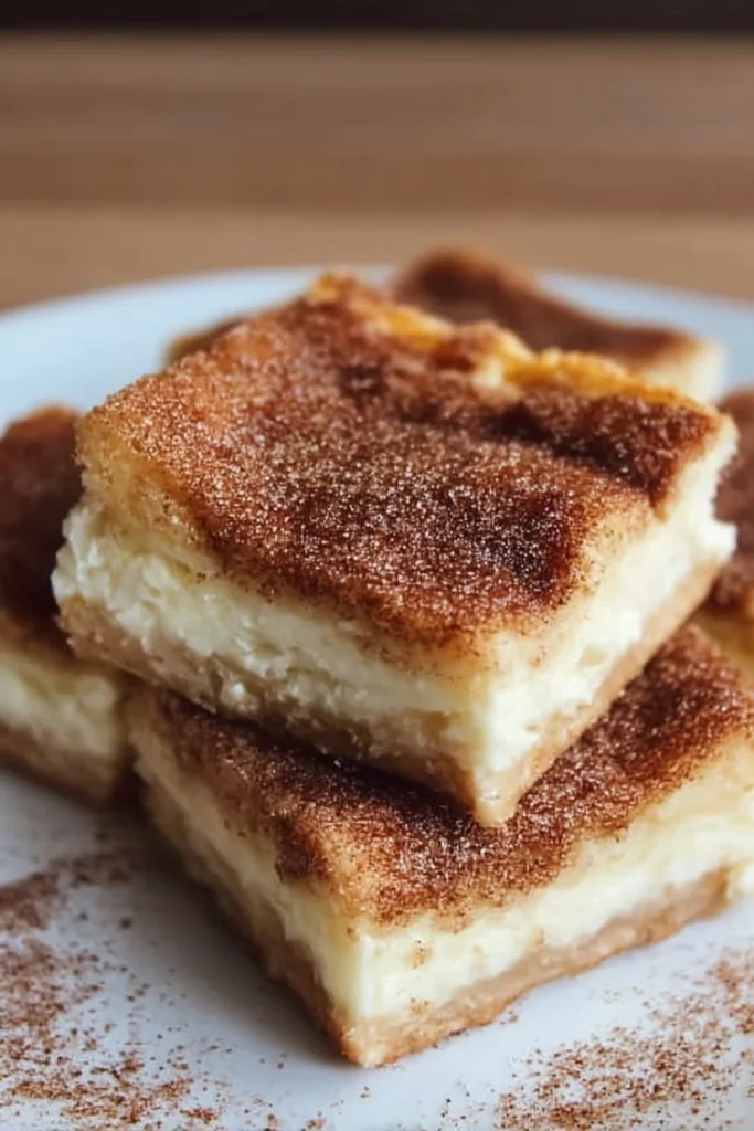 Delicious Churro Cheesecake Bars with cinnamon sugar topping