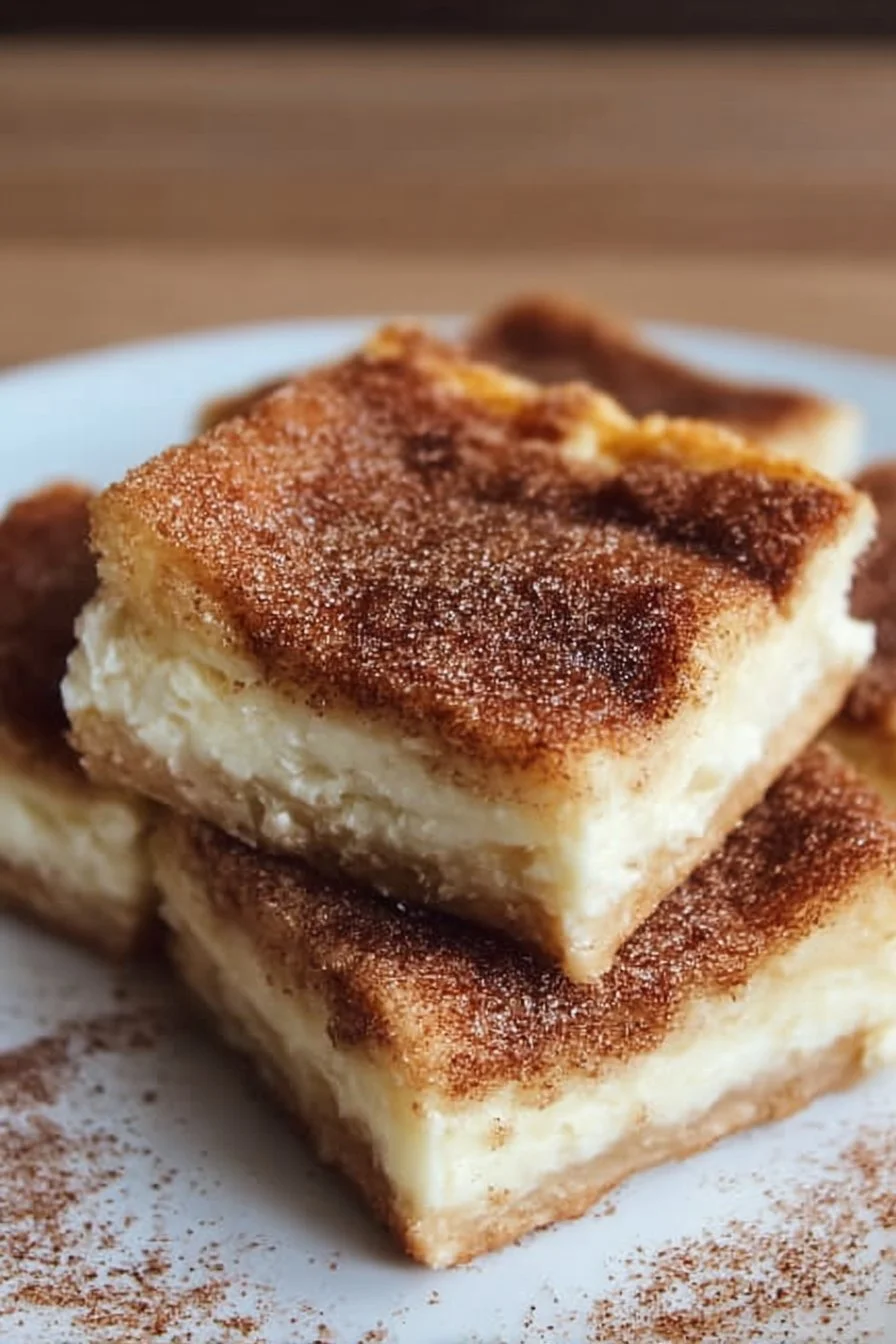 Delicious Churro Cheesecake Bars with cinnamon sugar topping