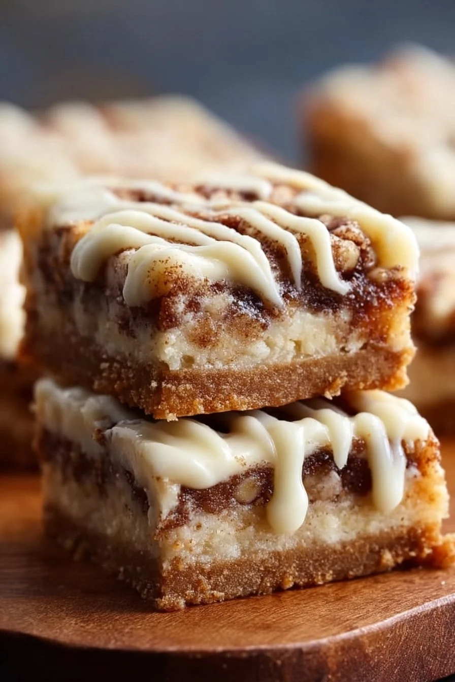 Delicious Cinnamon Roll Bliss Bars sliced and ready to enjoy