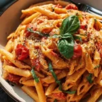 Creamy tomato basil pasta with fresh herbs and cheese