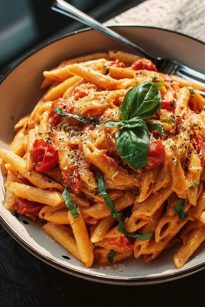 Creamy tomato basil pasta with fresh herbs and cheese