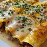 Delicious breakfast enchiladas topped with rich sausage gravy