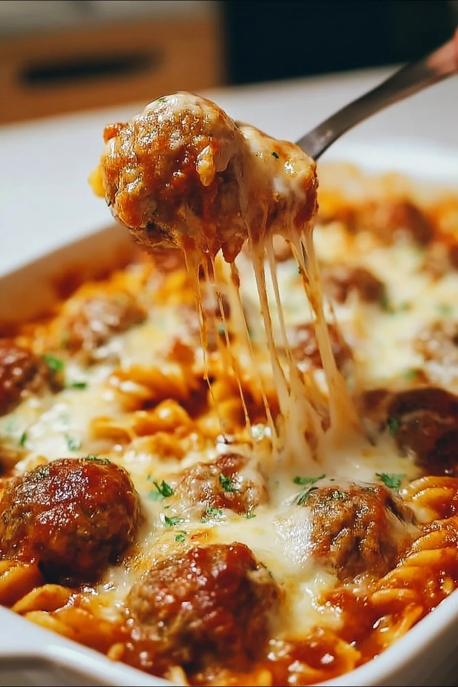 Delicious Dump and Bake Meatball Casserole fresh out of the oven