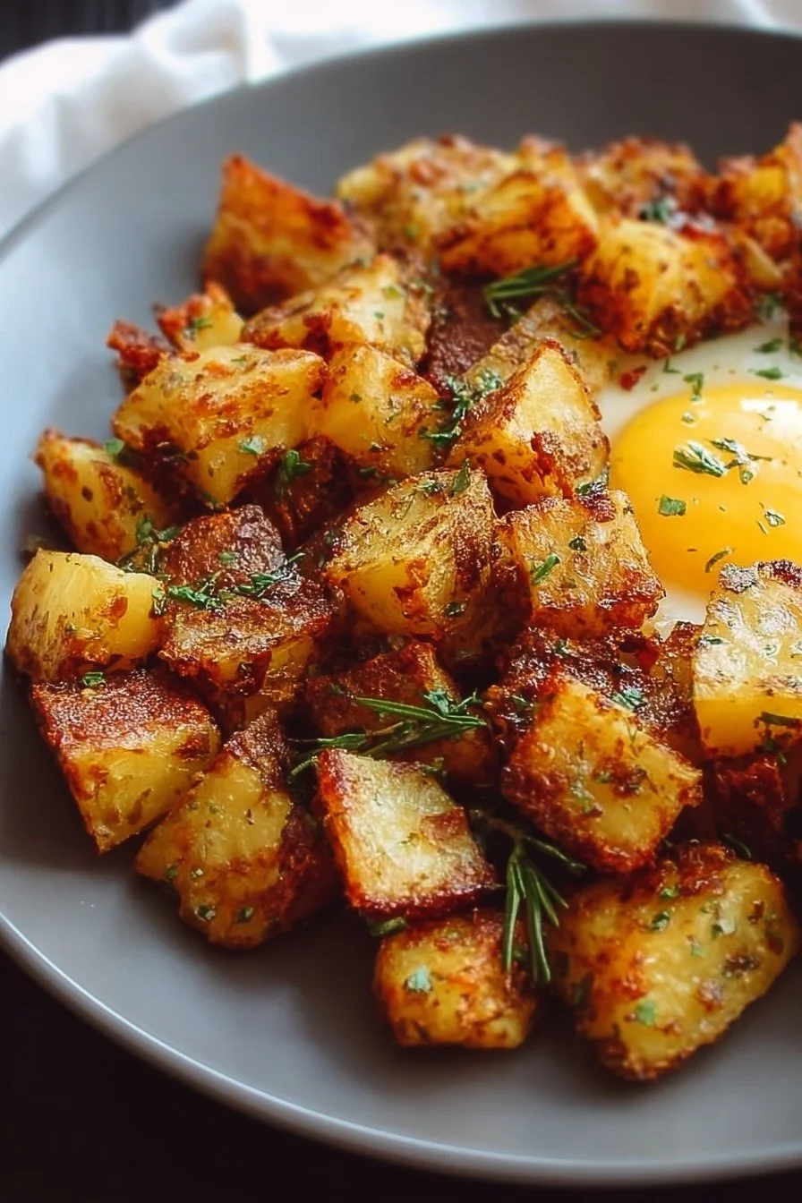 Delicious easy breakfast potatoes seasoned and crispy on a plate