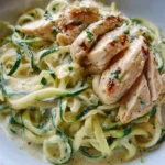 Easy Chicken Alfredo dish made with zoodles for a healthier twist