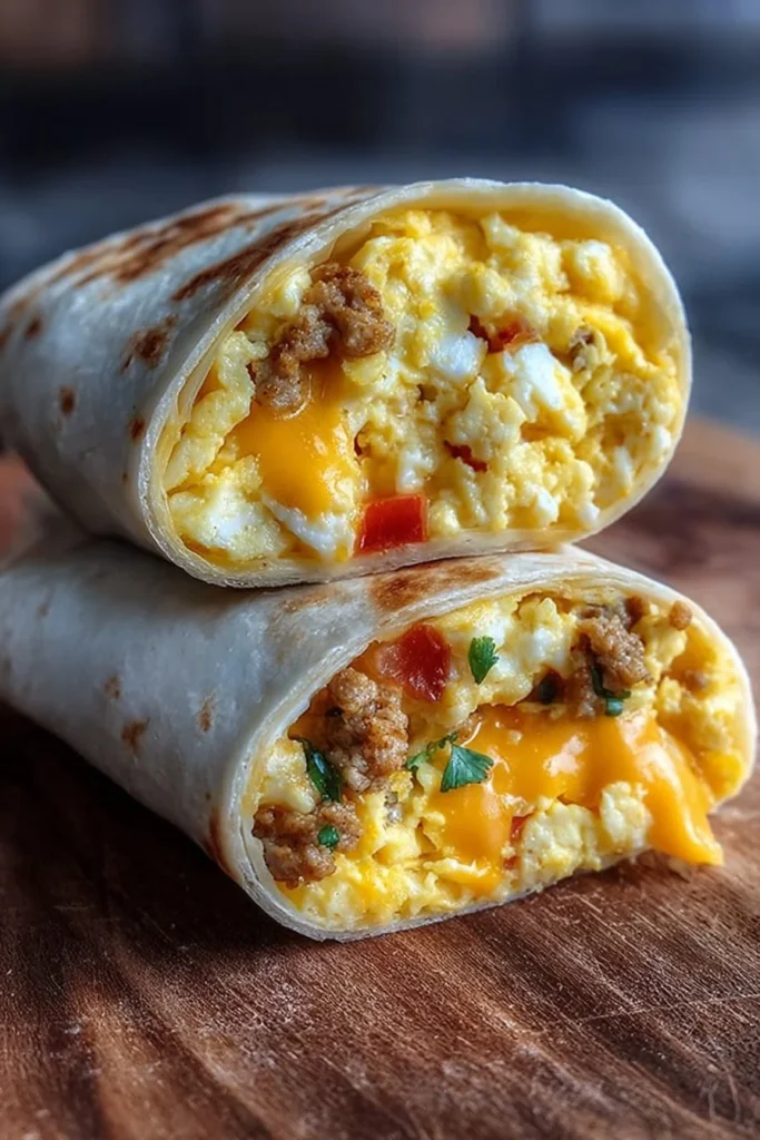 Homemade freezer breakfast burritos ready for meal prep.
