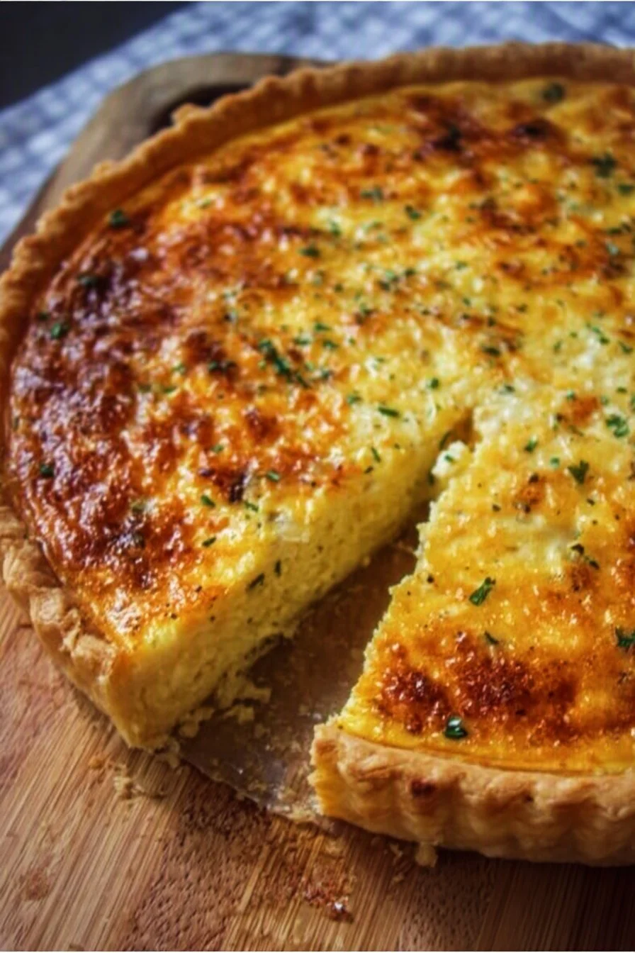 A delicious homemade easy quiche with fresh vegetables and cheese