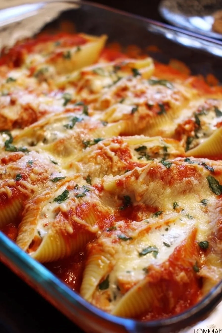 Delicious easy stuffed shells filled with ricotta and marinara sauce