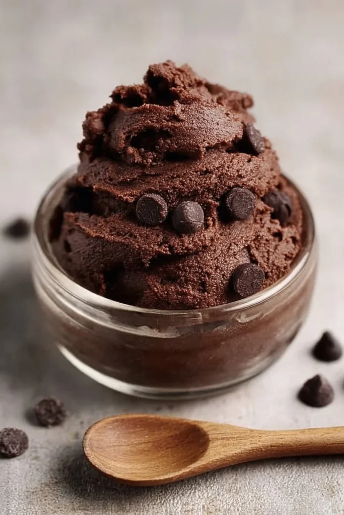 A bowl of edible brownie cookie dough, ready to be enjoyed safely.