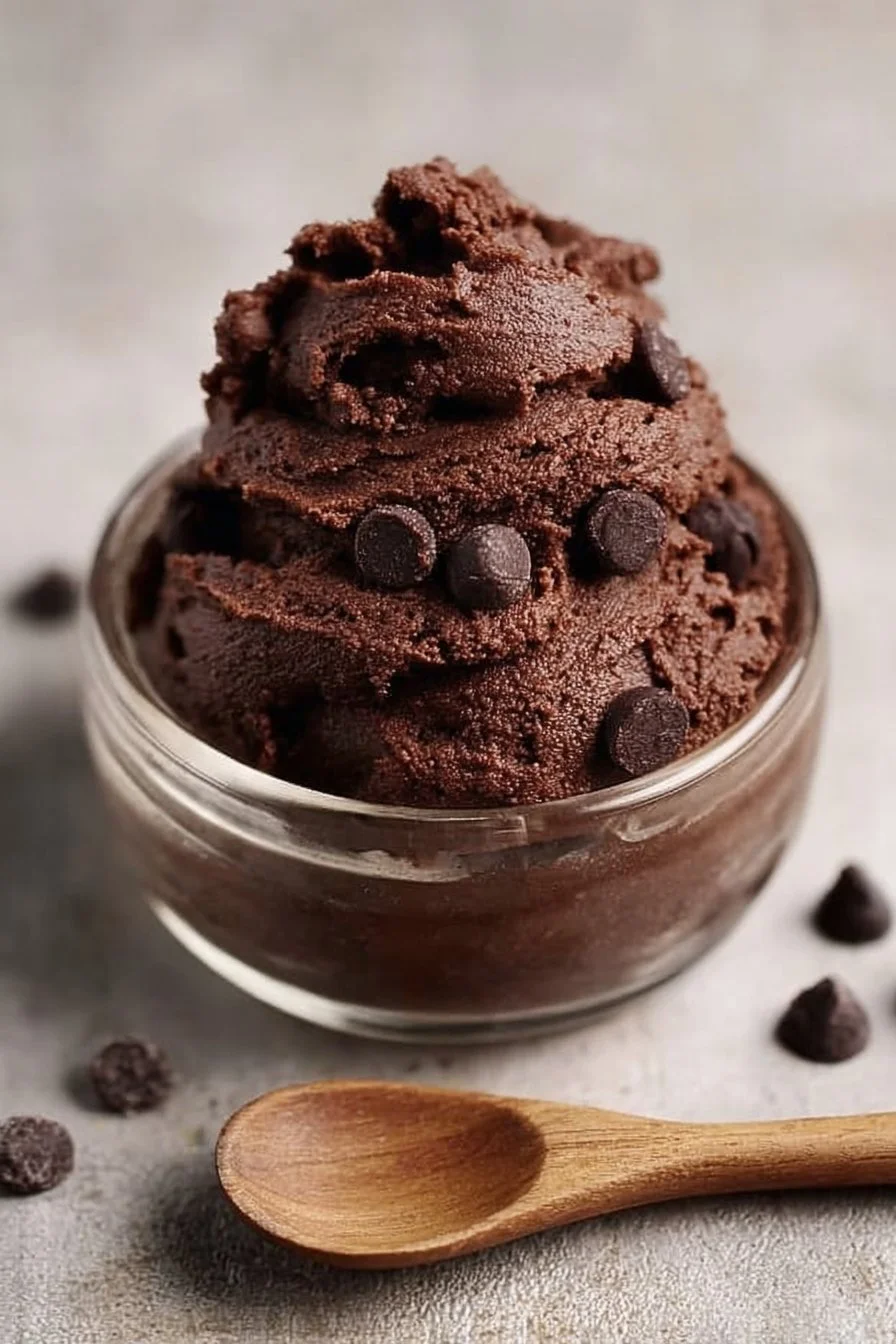 A bowl of edible brownie cookie dough, ready to be enjoyed safely.
