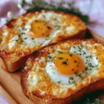Delicious egg and cheese toasts served as a breakfast idea