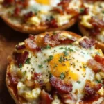 Delicious English muffin breakfast pizzas topped with eggs and veggies