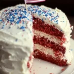 Patriotic Flag Cake decorated with berries and cream for celebrations