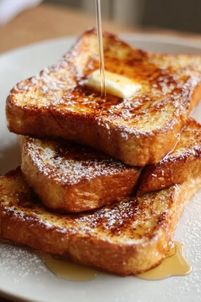 Delicious plate of French toast topped with syrup and berries