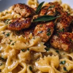 Delicious Garlic Butter Chicken served with Bowtie Pasta