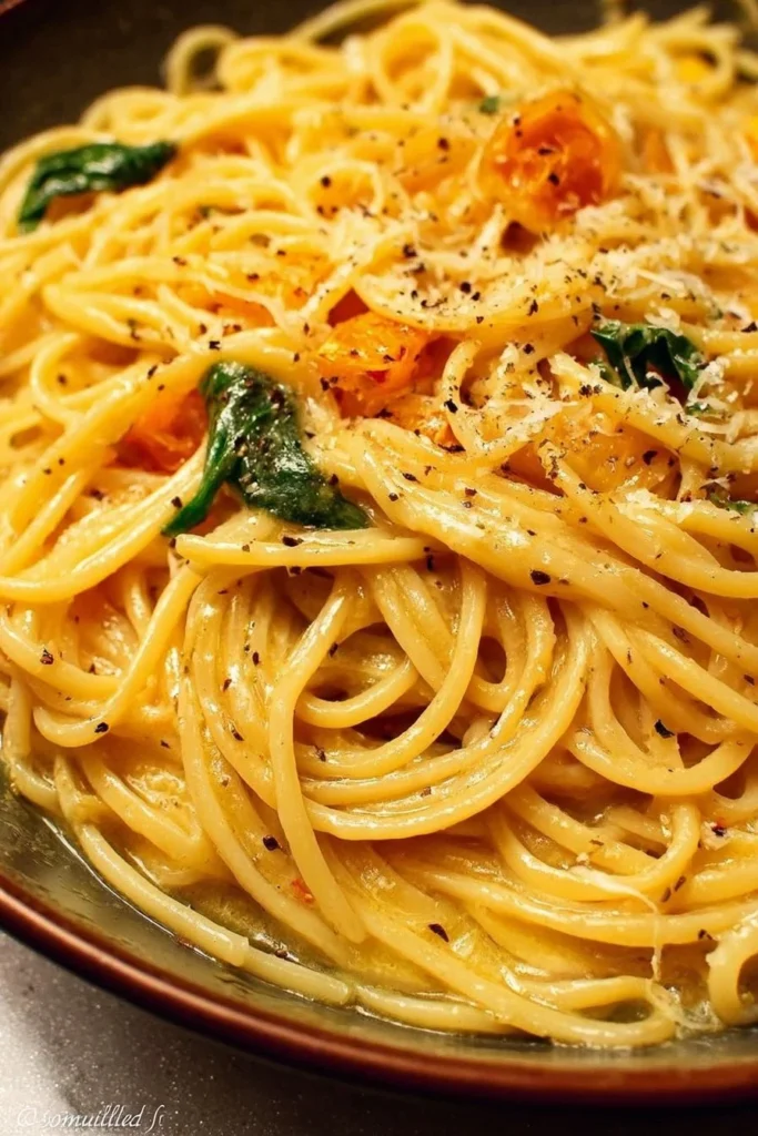 Delicious Garlic Butter Pasta served with fresh herbs and parmesan cheese