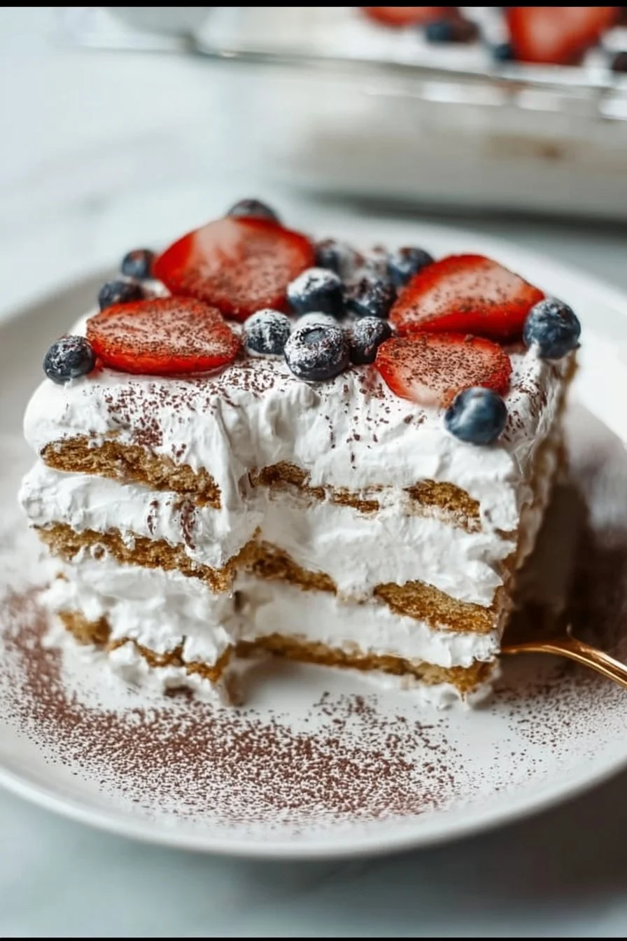 Delicious gluten-free icebox cake with chocolate layers and fresh berries