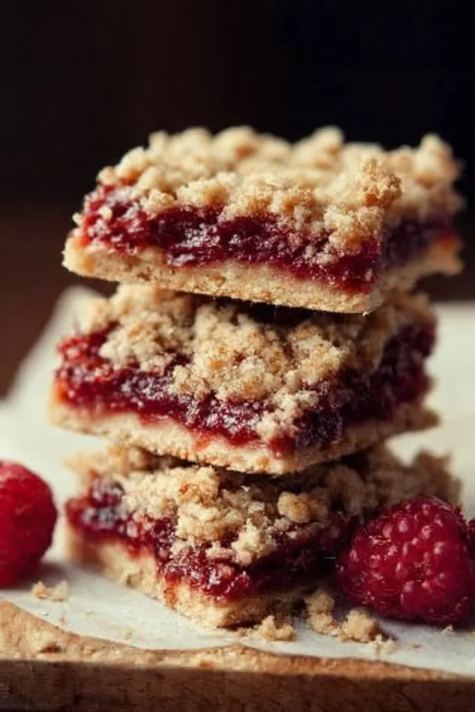 Gluten-free raspberry crumb bars with a crumbly topping and raspberry filling