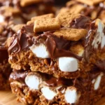 Golden Graham S'mores Bars topped with chocolate and marshmallows in a baking dish.