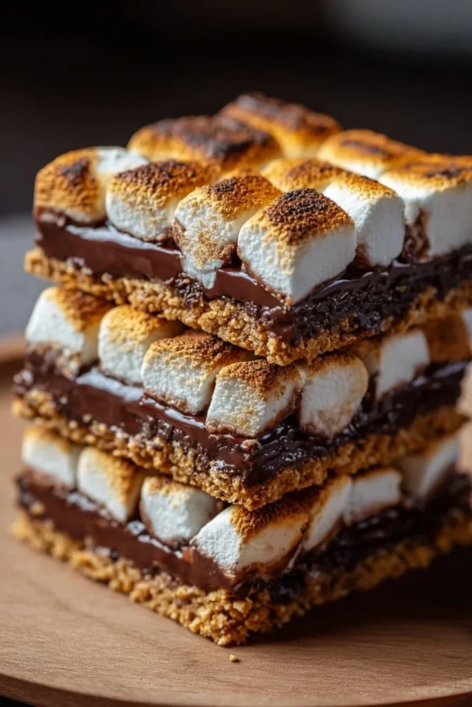 Delicious and gooey s'mores bars topped with graham crackers and chocolate