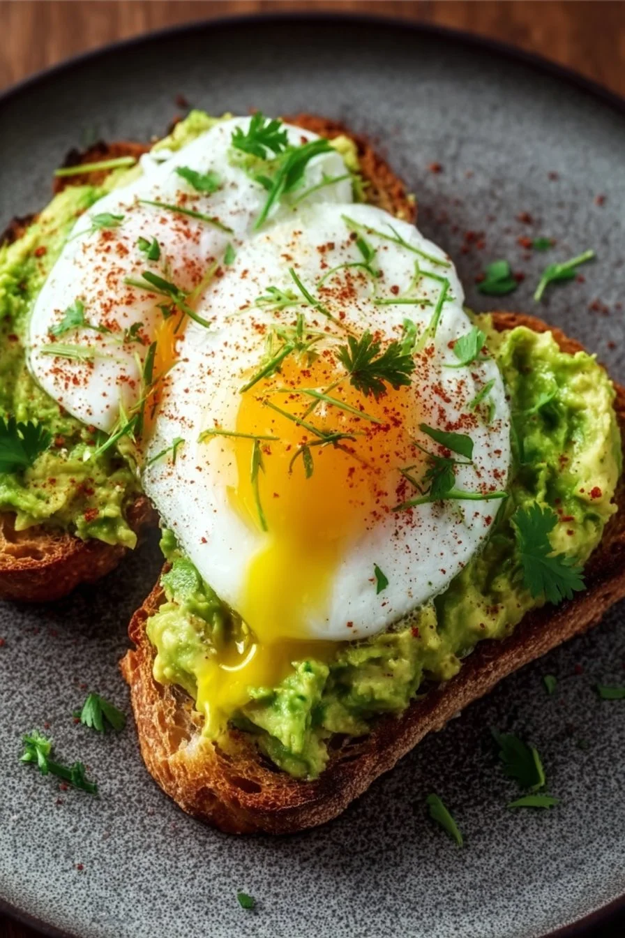 Gourmet avocado toast topped with a perfectly cooked egg