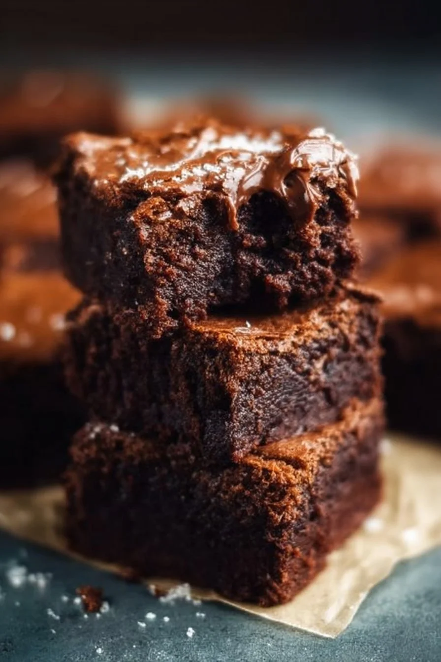 A plate of Grandma's brownies, rich and fudgy, perfect for dessert.
