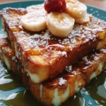 Hawaiian Roll French Toast topped with syrup and fruit