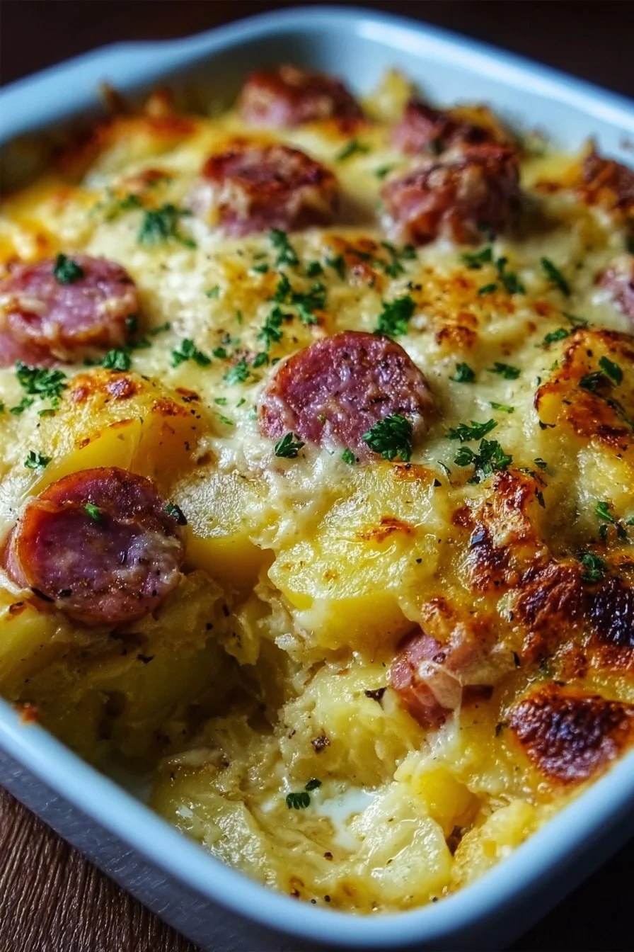 Hearty Kielbasa and Cheesy Potato Casserole recipe with flavorful ingredients