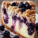 Heavenly blueberry cream cheese crumb cake with a golden crumb topping
