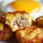 Homemade sausage and egg breakfast tots served on a plate.