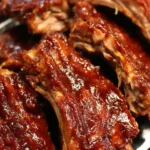 Delicious Instant Pot BBQ baby back ribs served with sauce