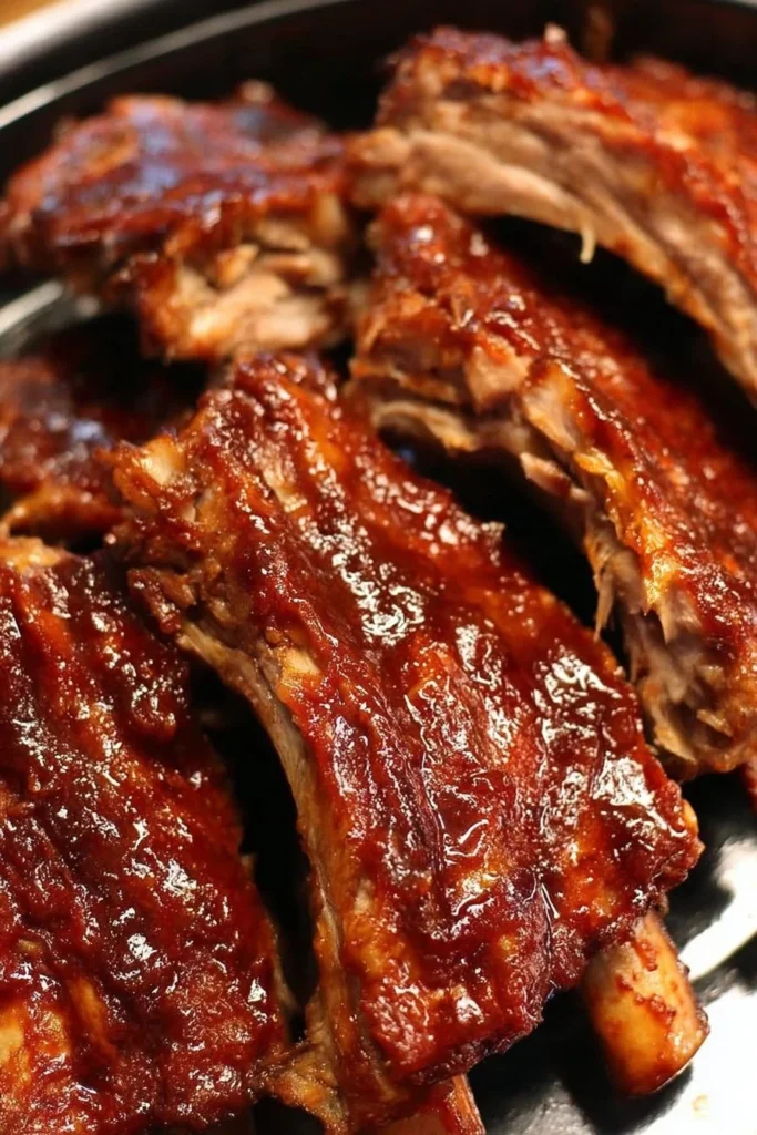 Delicious Instant Pot BBQ baby back ribs served with sauce