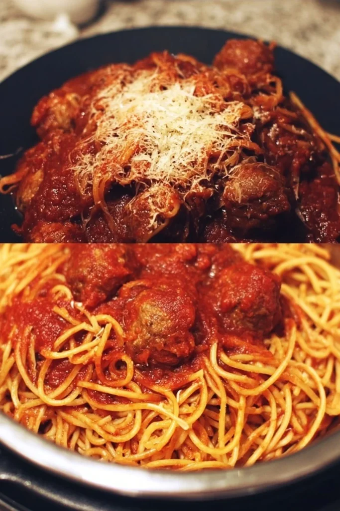 Delicious Instant Pot spaghetti and meatballs served in a bowl