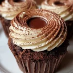 Irresistibly decadent chocolate tiramisu cupcakes topped with cocoa powder.