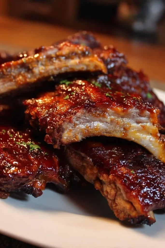 Succulent crockpot barbecue ribs ready to be served