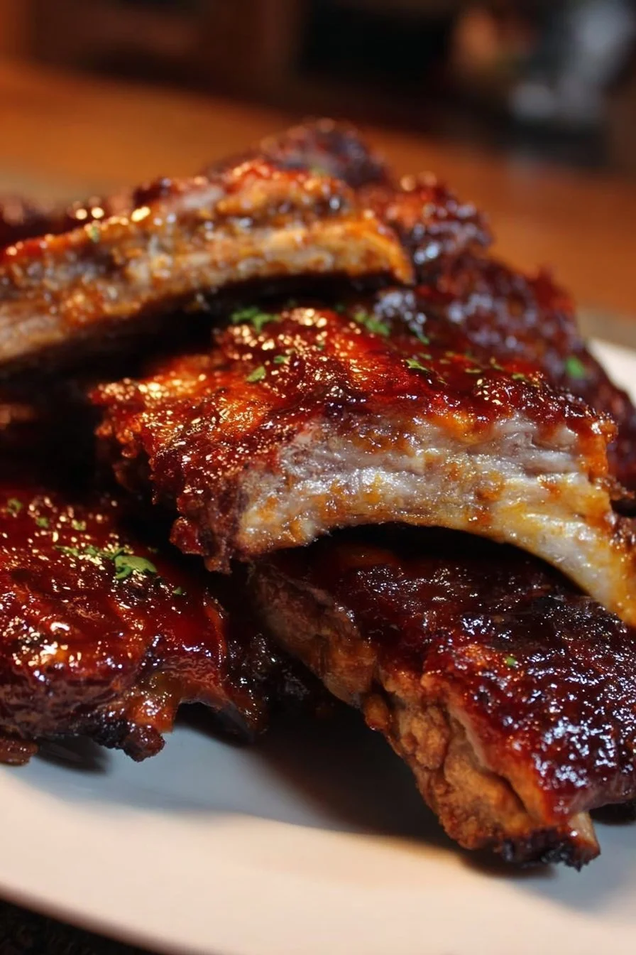 Succulent crockpot barbecue ribs ready to be served