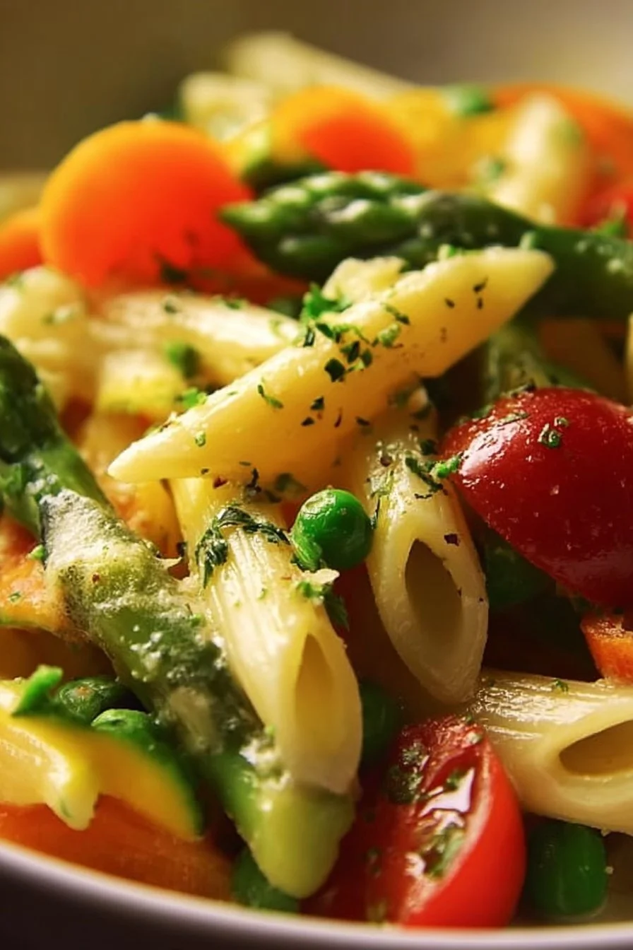Delicious Italian Spring Pasta with fresh vegetables and herbs