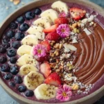 Joy and Well-being Smoothie Bowl topped with fresh fruits and seeds