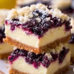 Keto Lemon Blueberry Cheesecake Bars topped with fresh blueberries and lemon zest