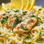 Lemon Chicken Pasta dish with vibrant lemon sauce and grilled chicken.