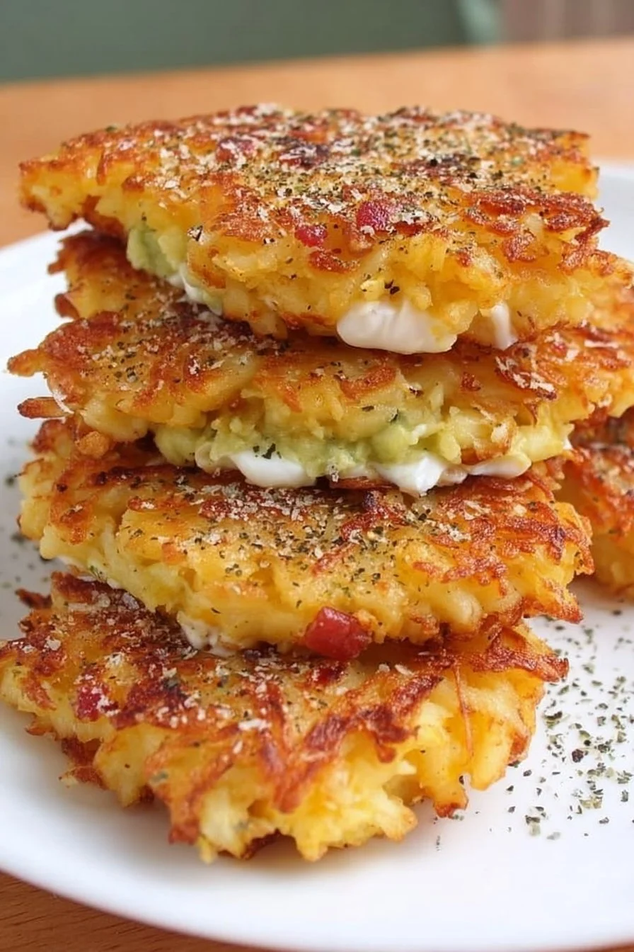Delicious loaded hash browns topped with cheese and bacon