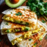 Delicious make-ahead avocado breakfast quesadilla ready to eat.