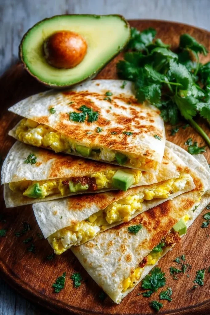 Delicious make-ahead avocado breakfast quesadilla ready to eat.