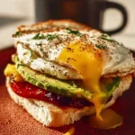 Delicious Mediterranean breakfast sandwich with fresh ingredients and spices.