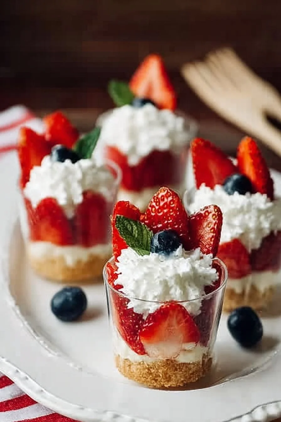 Mini Shortcake Cups topped with fresh strawberries and whipped cream
