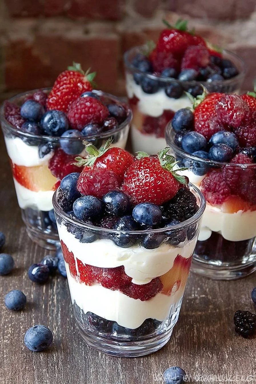 Mixed Berry Mini Trifles layered with fresh berries and creamy goodness.