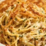 Delicious Monterey Chicken Spaghetti Casserole served in a baking dish